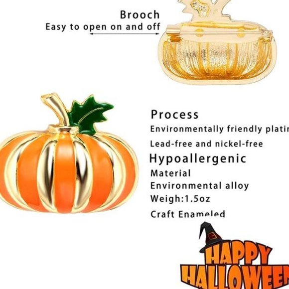 3 Pairs Gold Plated Halloween Pumpkin Pendant Jewelry Set - Picture 2 of 4